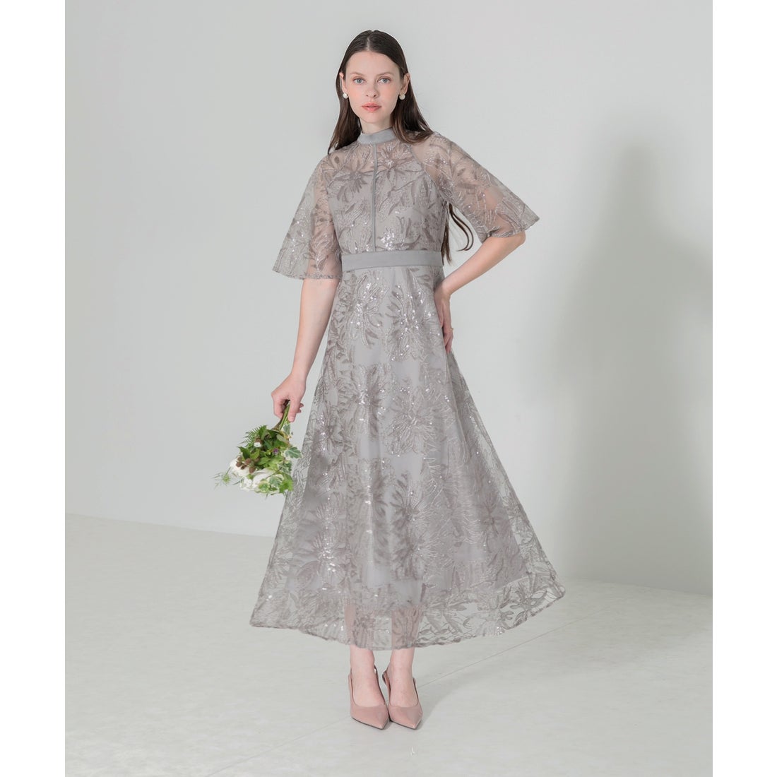 レジャ Leja スパンコール花柄刺繍プチハイネックウエストマークA