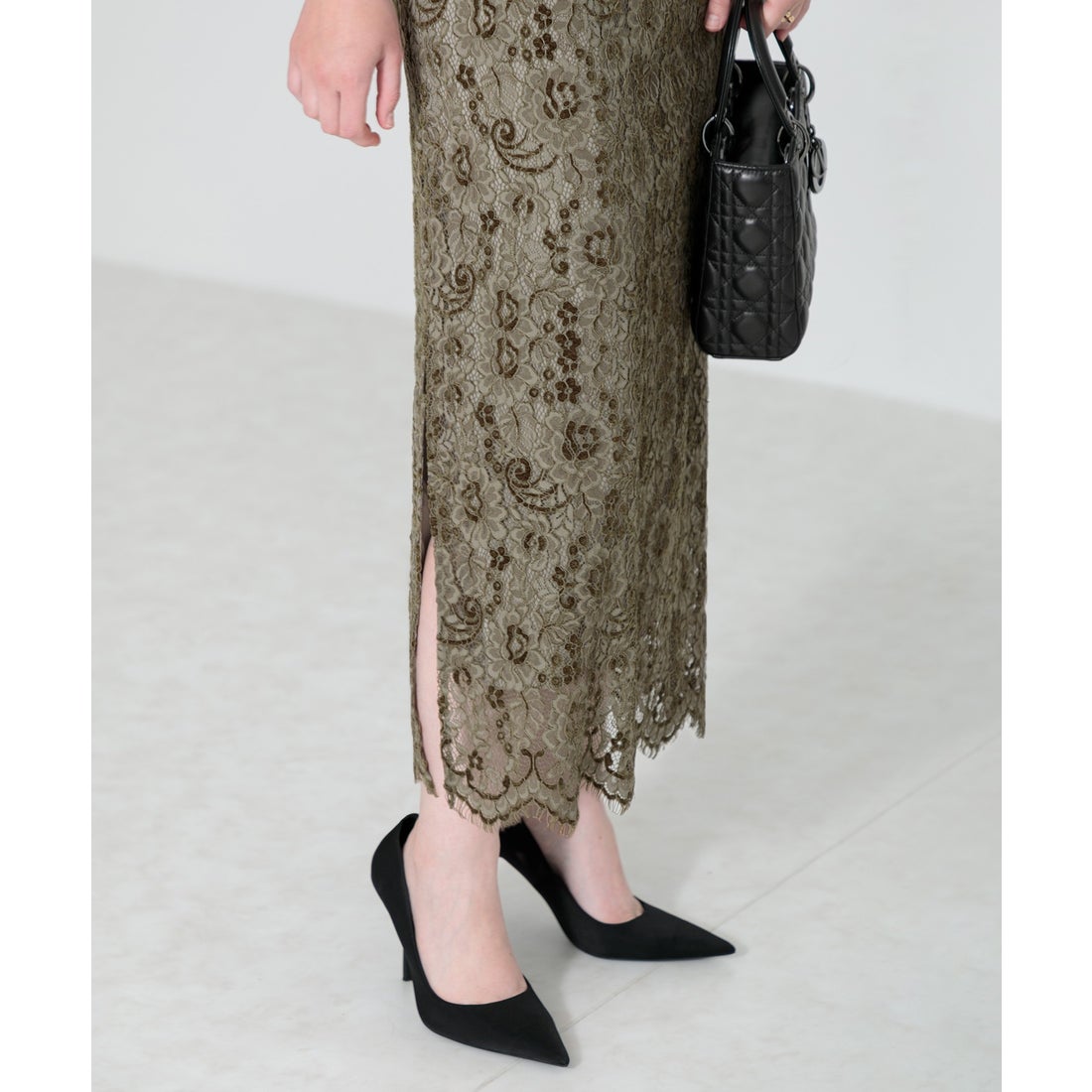 レジャ Leja パール付きケープ風リボンパフスリーブボレロ刺繍レース