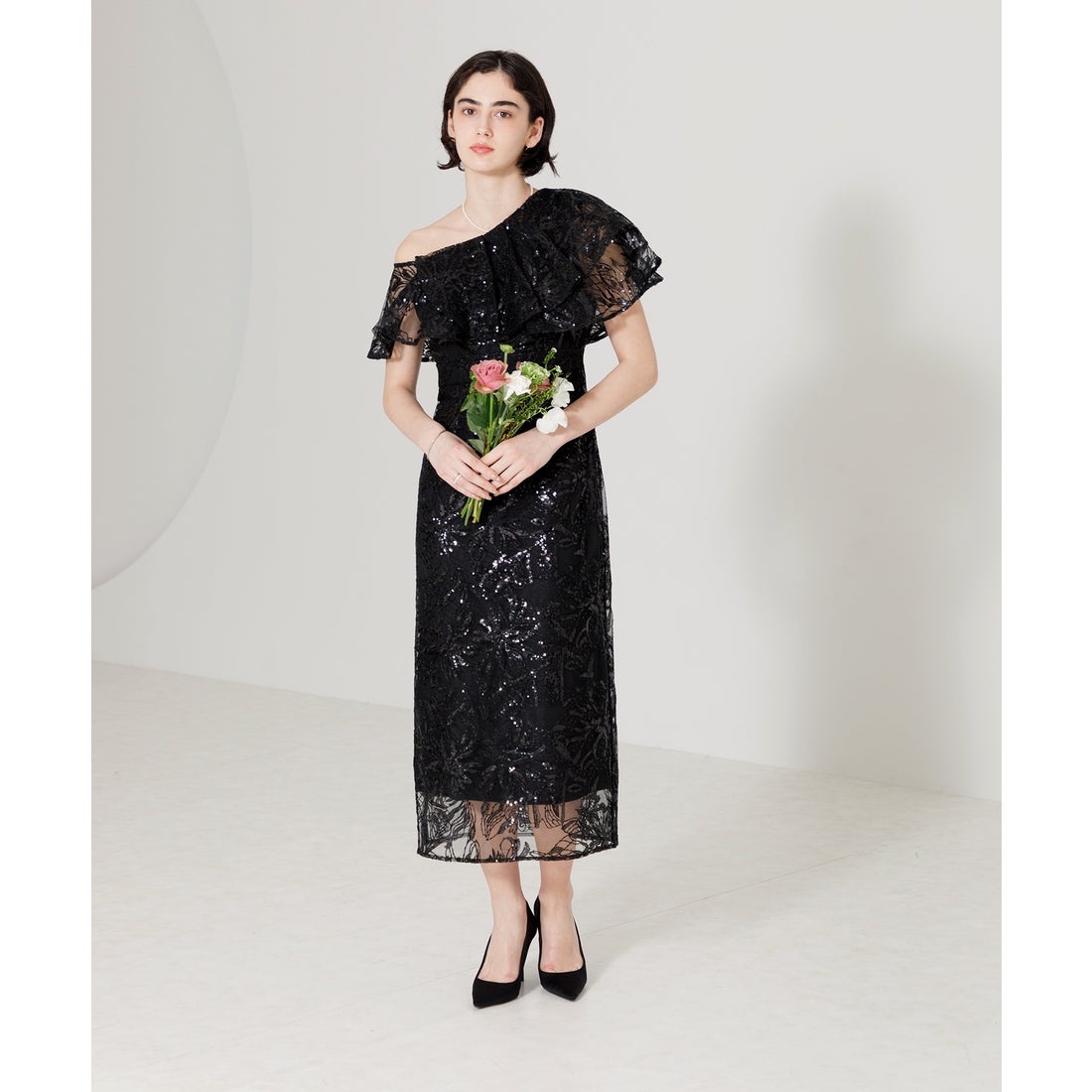 レジャ Leja フリルオフショルダースパンコールウェストマークスリット