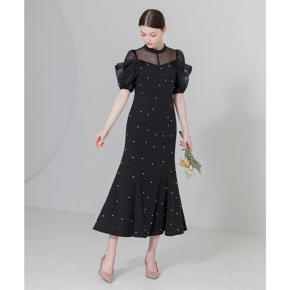 レジャ Leja パールビジューオーガンジーレースパフスリーブプチ