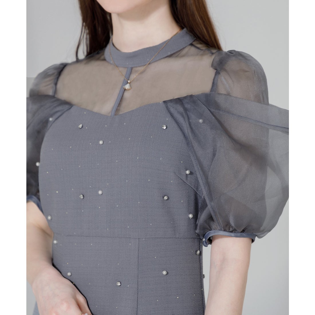 レジャ Leja パールビジューオーガンジーレースパフスリーブプチ