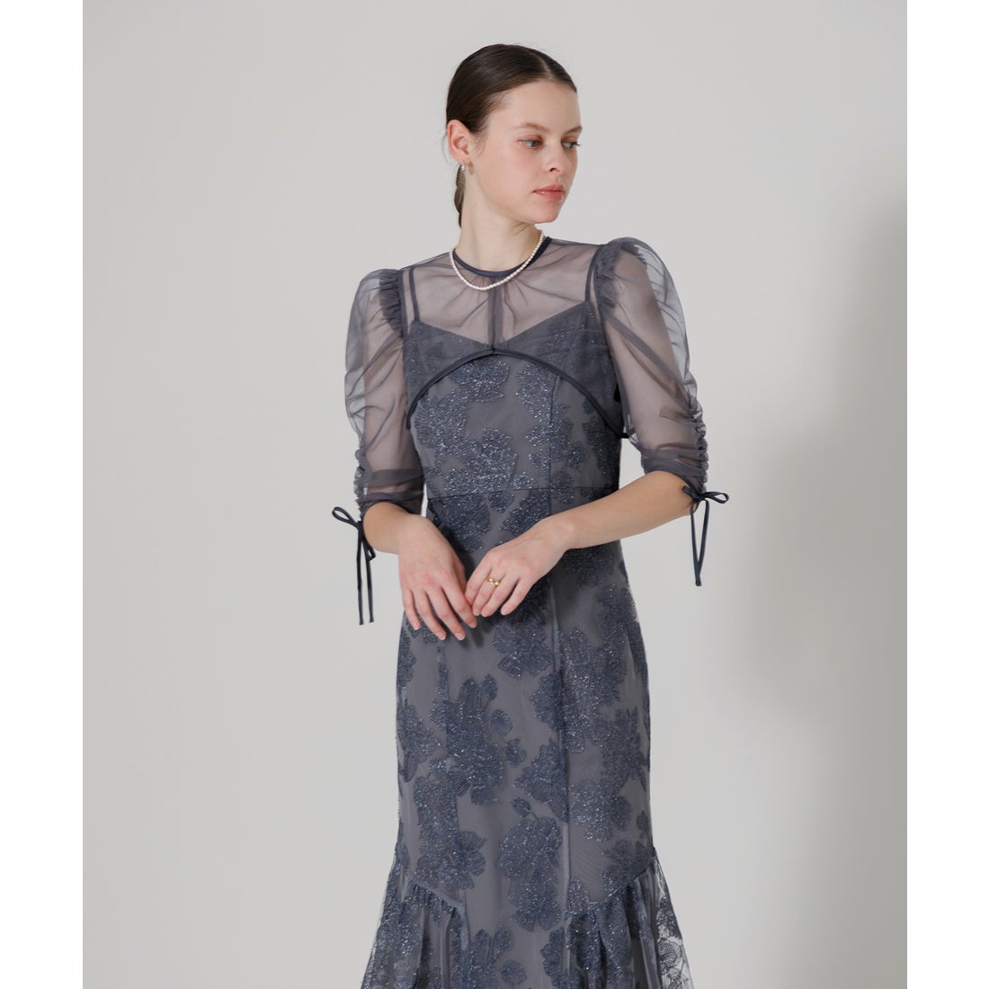 LEJA マーメイドシルエットキャミワンピース リボン付きシアー