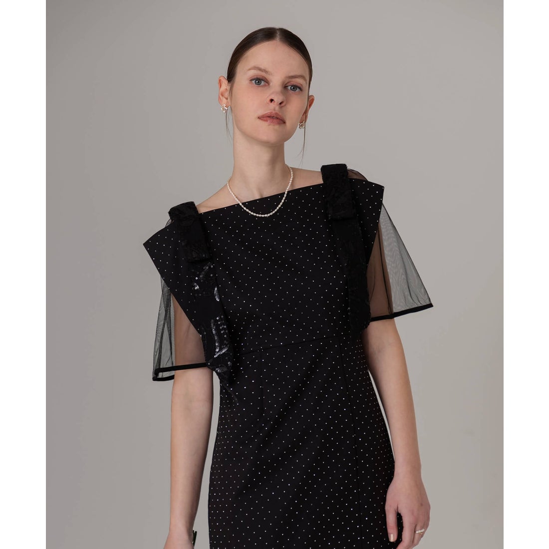 Leja 2WAY花柄リボンドットストーンブラックドレス Leja 2WAY花柄