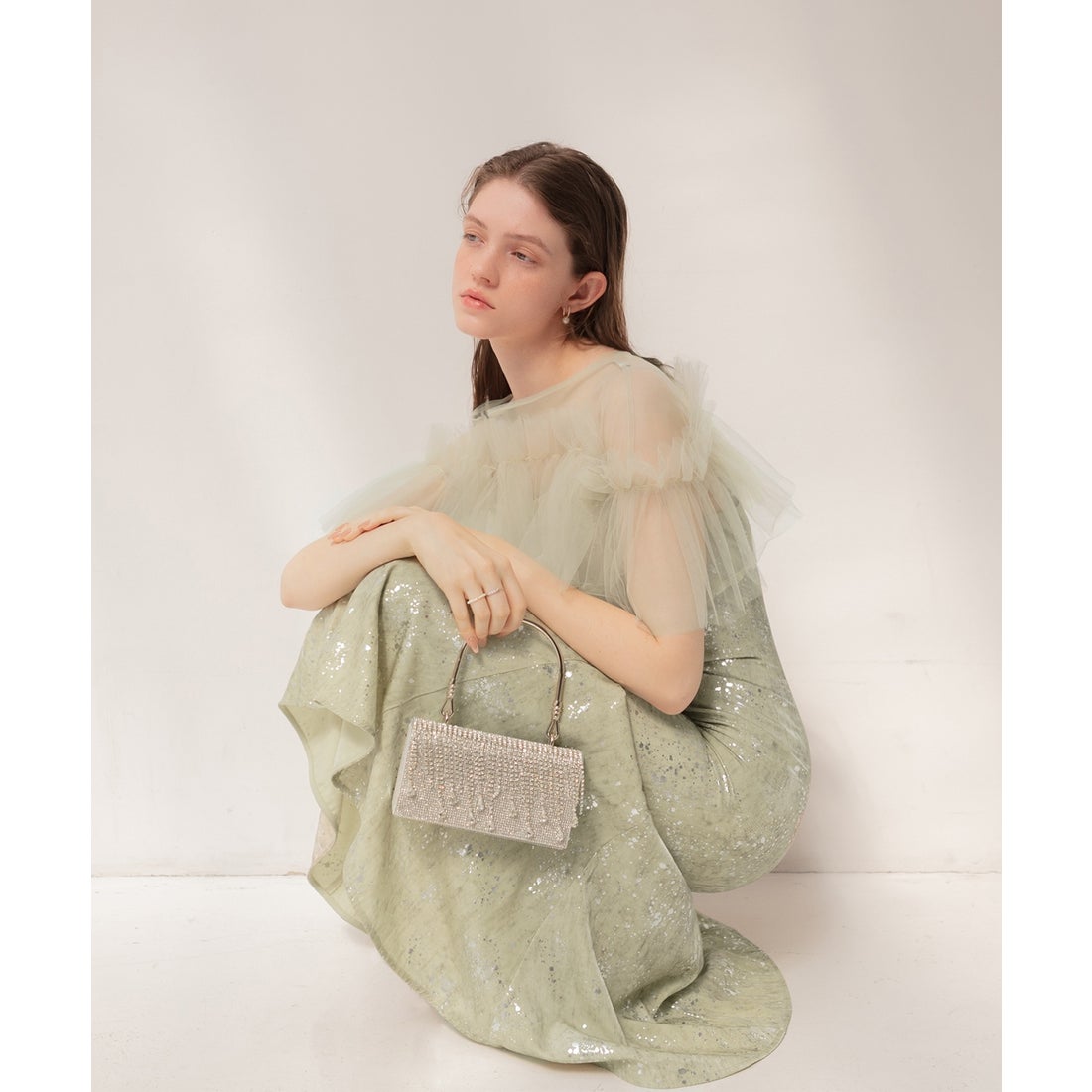 レジャ Leja チュールフリルボレロペイントマーメイドドレスワンピース