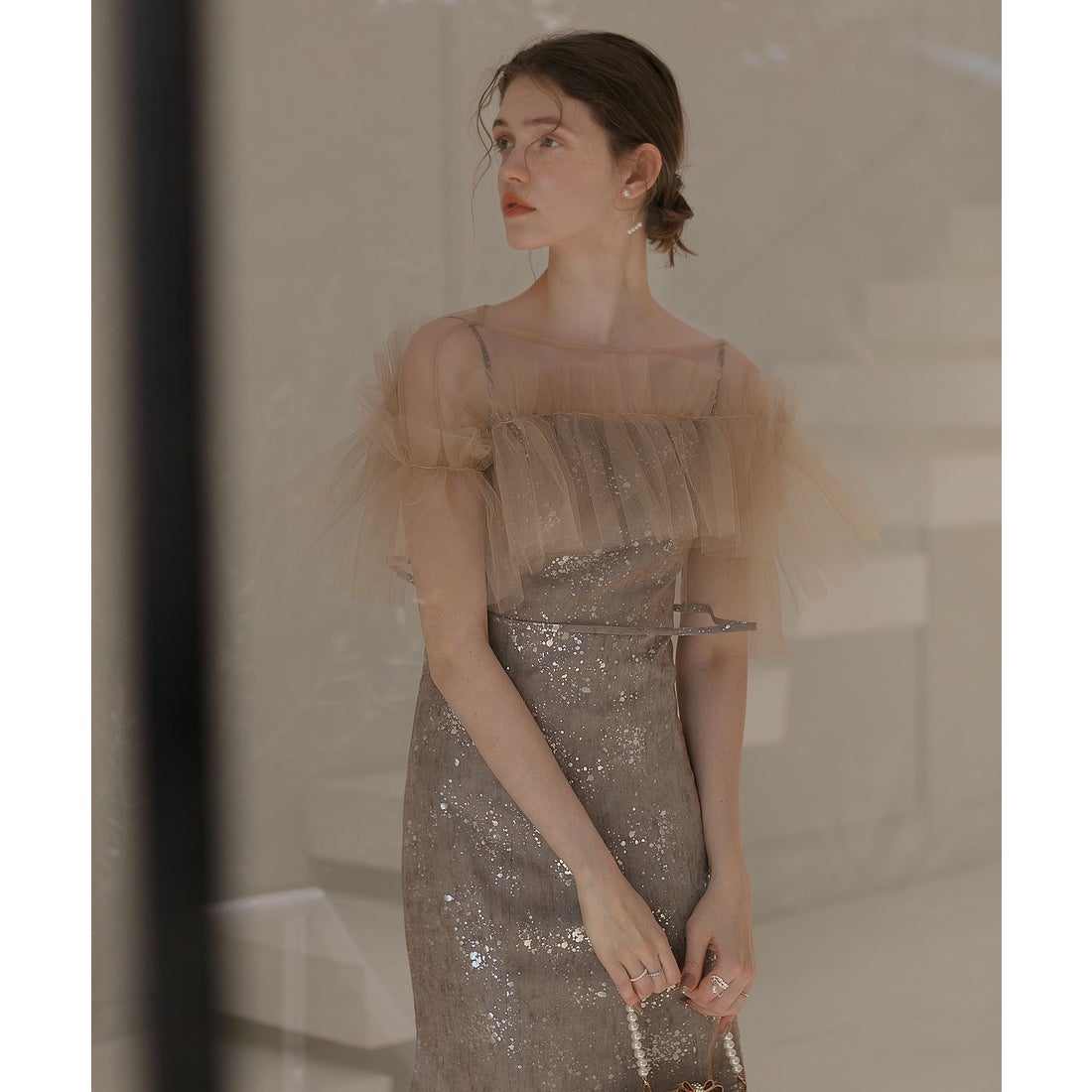 レジャ Leja チュールフリルボレロペイントマーメイドドレスワンピース