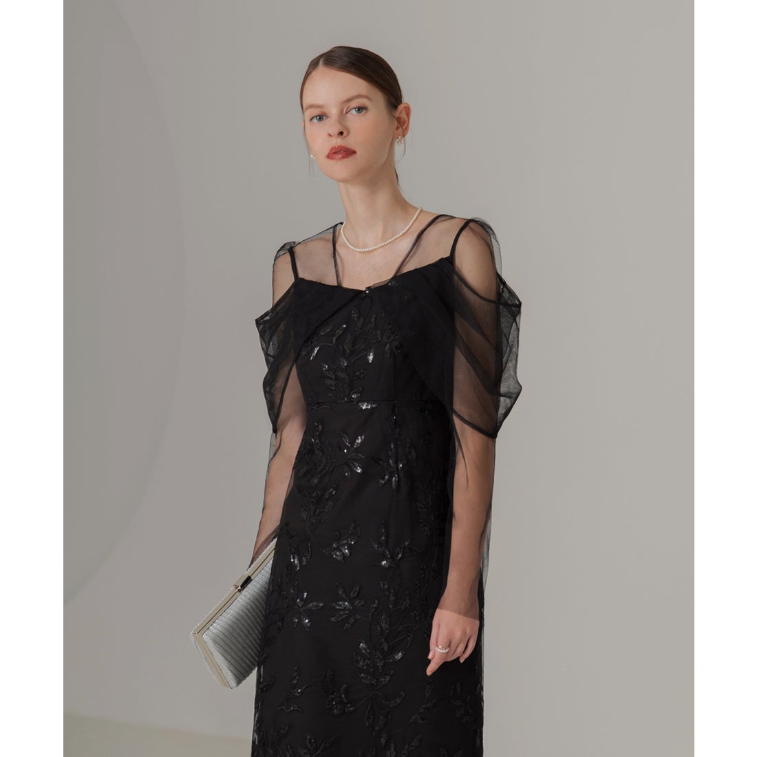 レジャ Leja チュールロングスリーブリーフIラインドレスワンピース