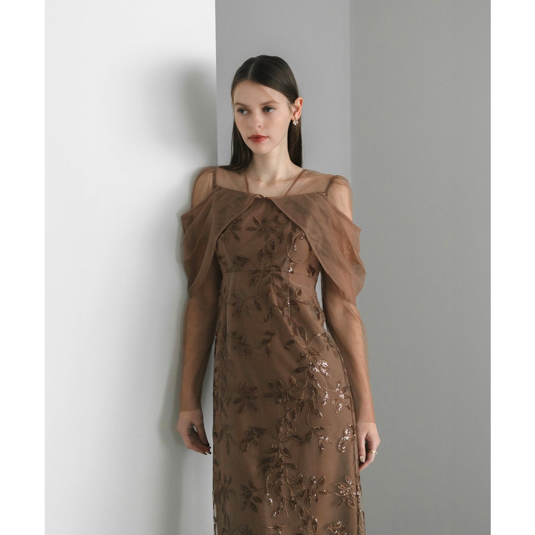 レジャ Leja チュールロングスリーブリーフIラインドレスワンピース