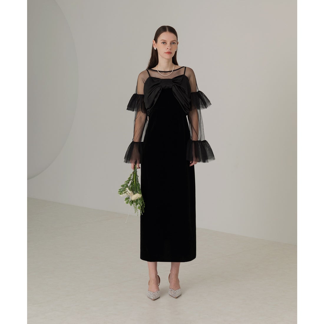 レジャ Leja 2WAYフロントリボンビスチェチュールベロアIラインドレス