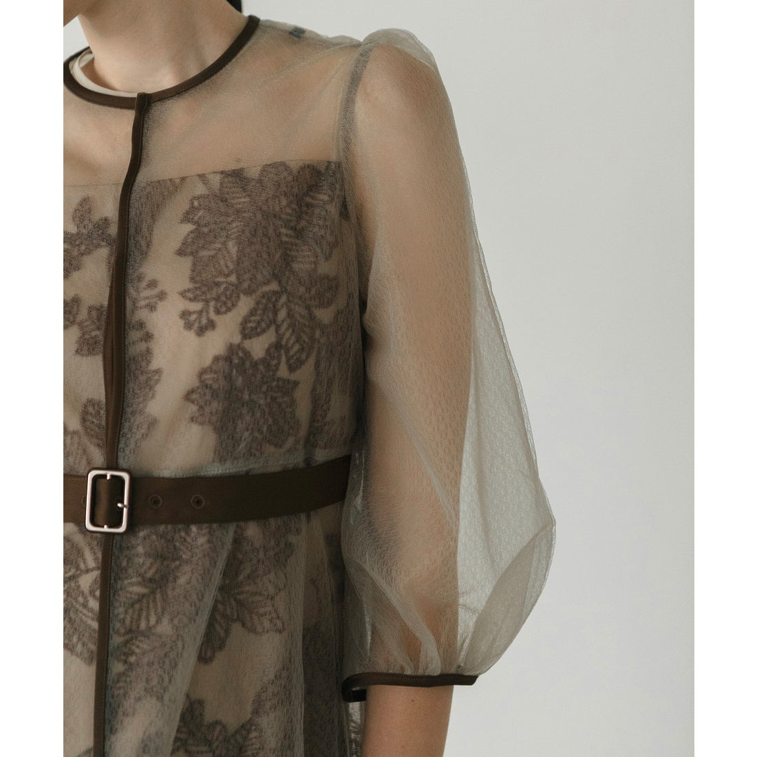 Leja チュールパイピングリーフ ベルト付き Aラインワンピース LEJA