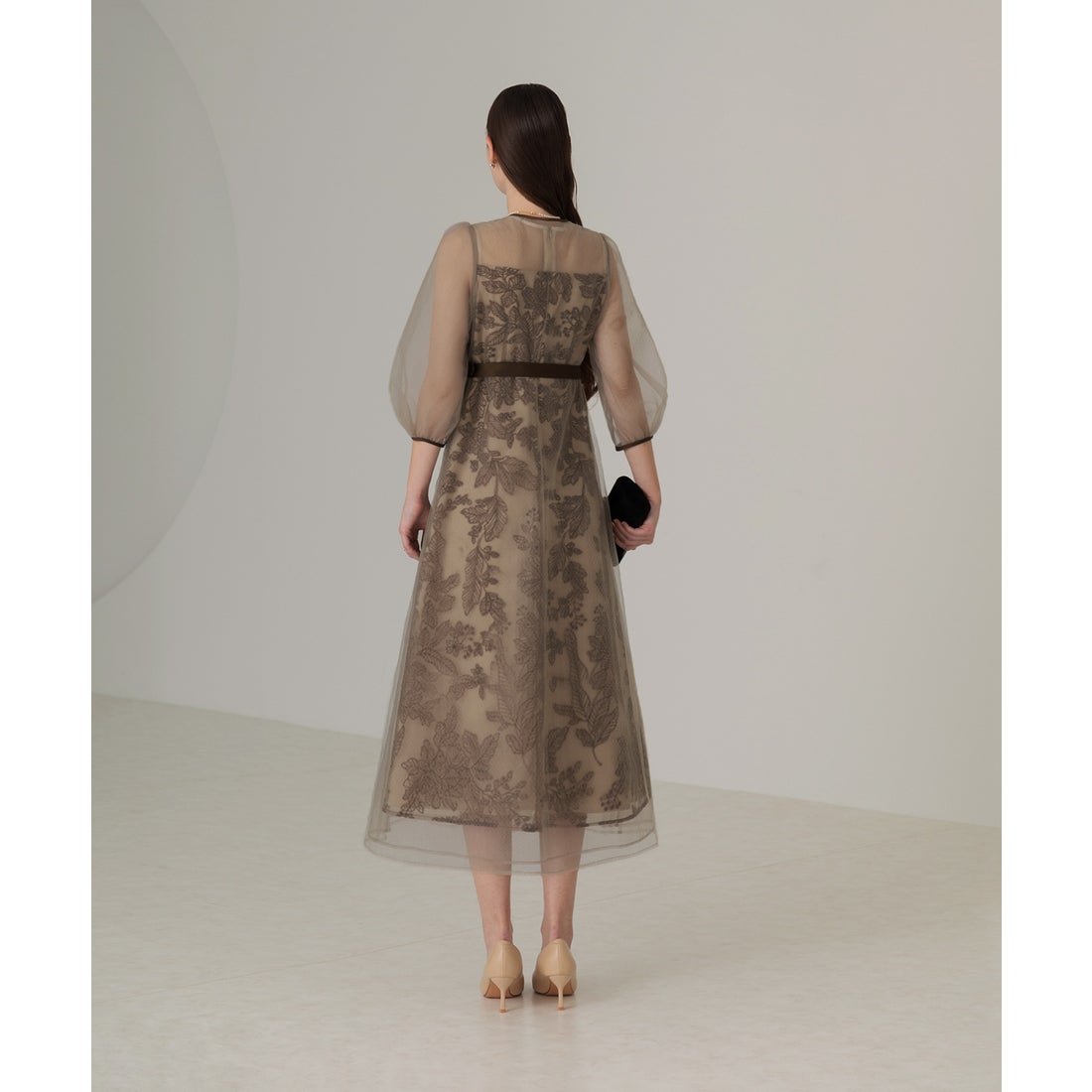 レジャ Leja チュールパイピングリーフベルトAラインドレスワンピース