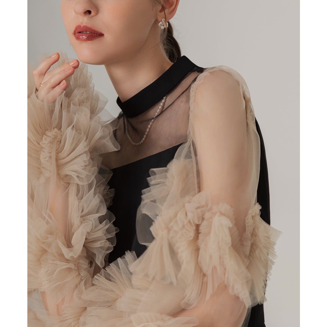 レジャ Leja ボリュームチュールスリーブオールインワンパンツドレス