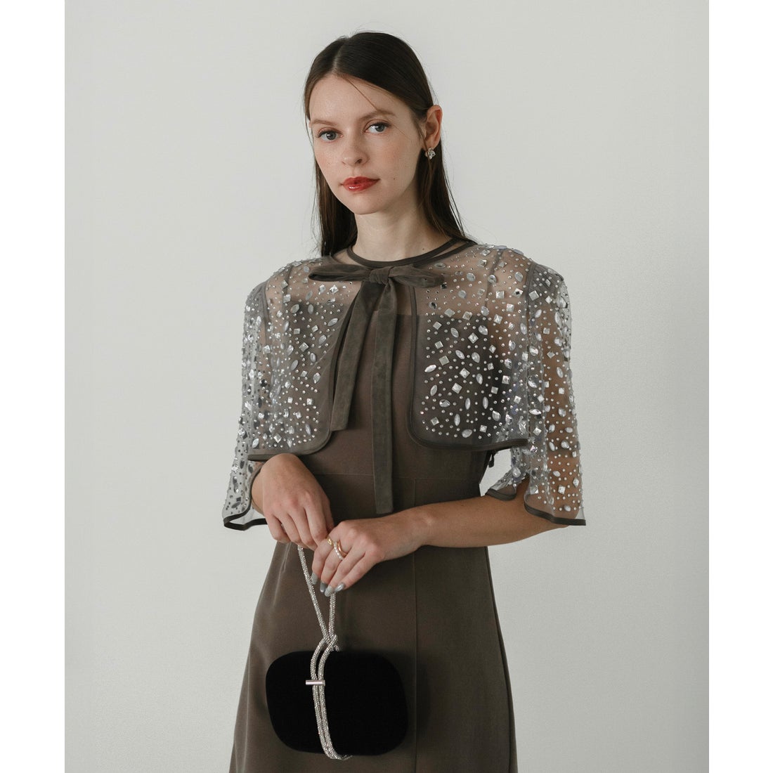 レジャ Leja ビジューストーンボレロベロアスリットIラインドレス