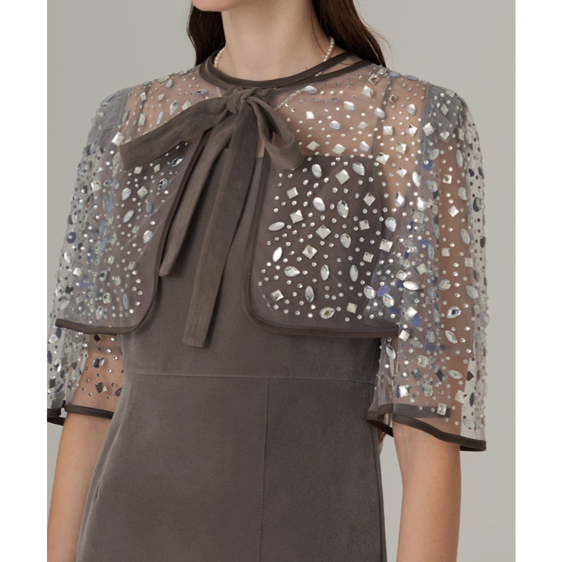 レジャ Leja ビジューストーンボレロベロアスリットIラインドレス