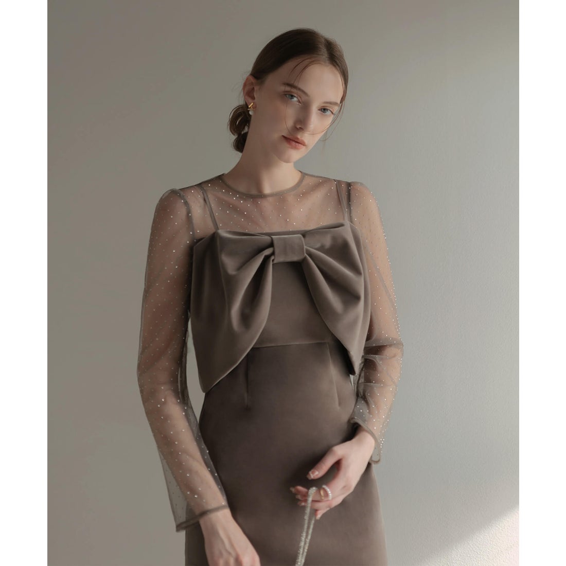 レジャ Leja 2WAYリボンビスチェドットストーンベロアIラインドレス