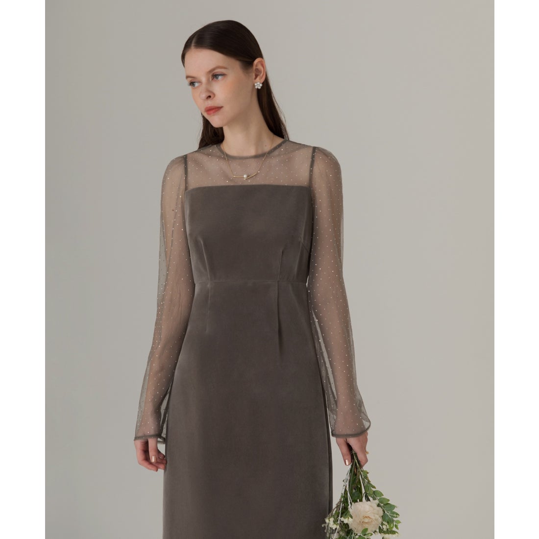 レジャ Leja 2WAYリボンビスチェドットストーンベロアIラインドレス