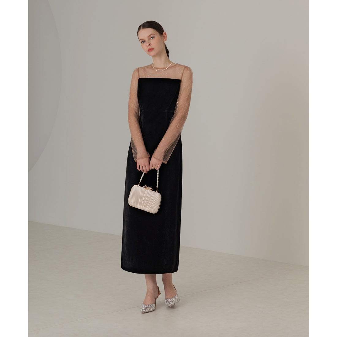 レジャ Leja 2WAYリボンビスチェドットストーンベロアIラインドレス