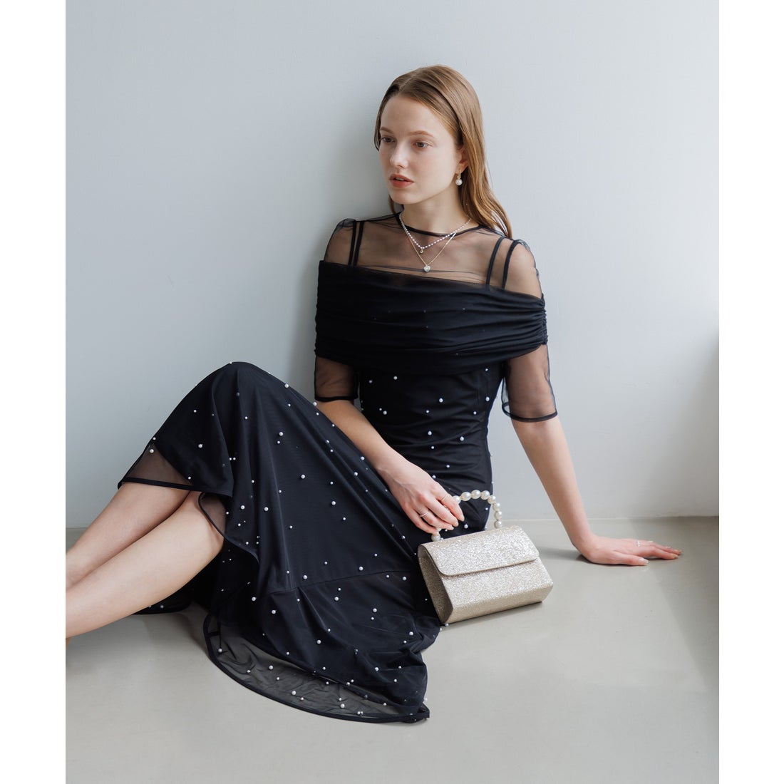 レジャ Leja 2WAYチュールトップスパールAラインドレスワンピース2点