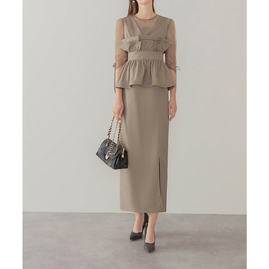 レジャ Leja ドットストーンペプラムチュールワンピースドレス 2点