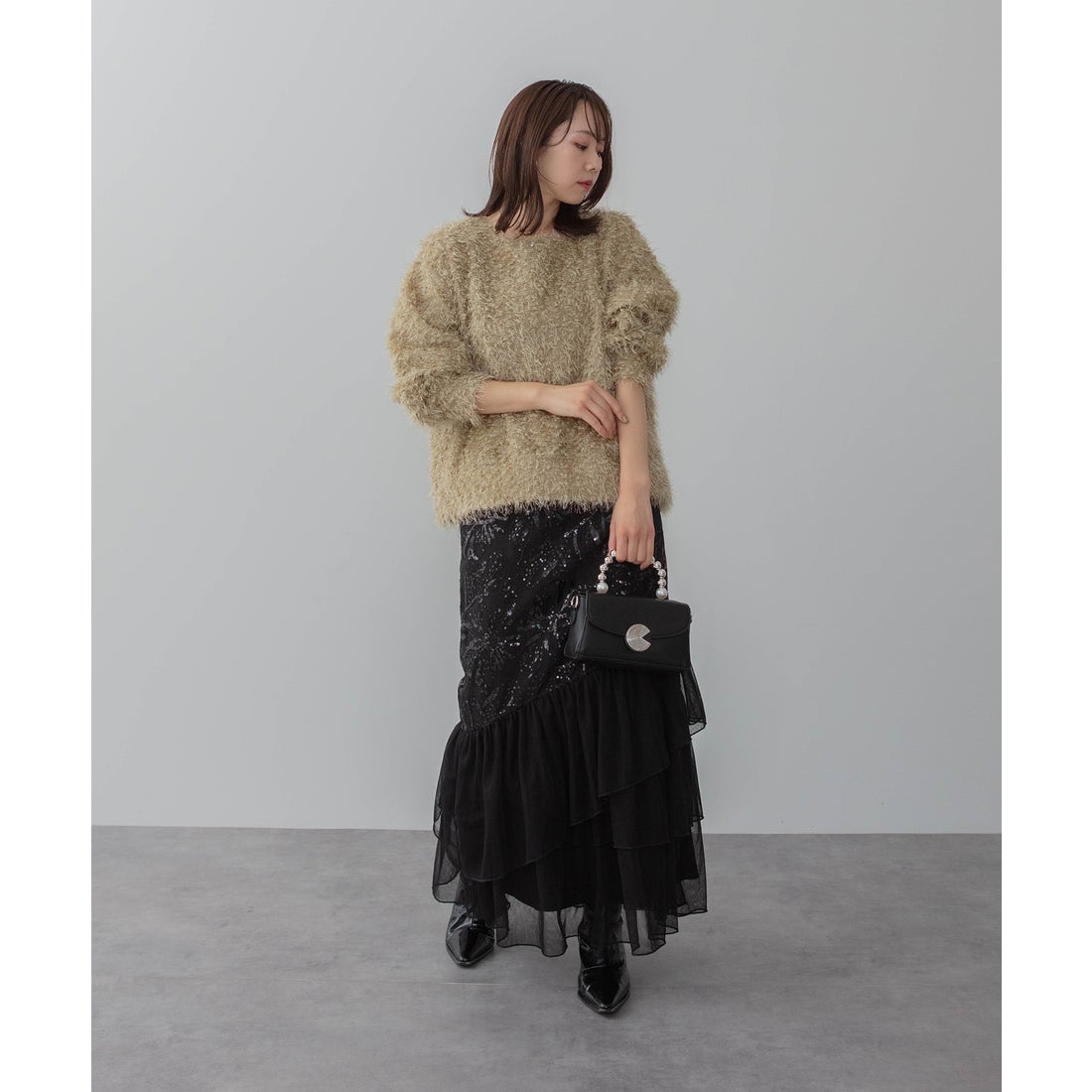 レジャ Leja フラワースパンコールチュールフリルスリーブIライン