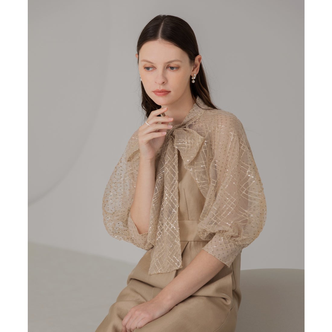 レジャ Leja ドット柄スパンコールパフスリーブボレロオールインワン