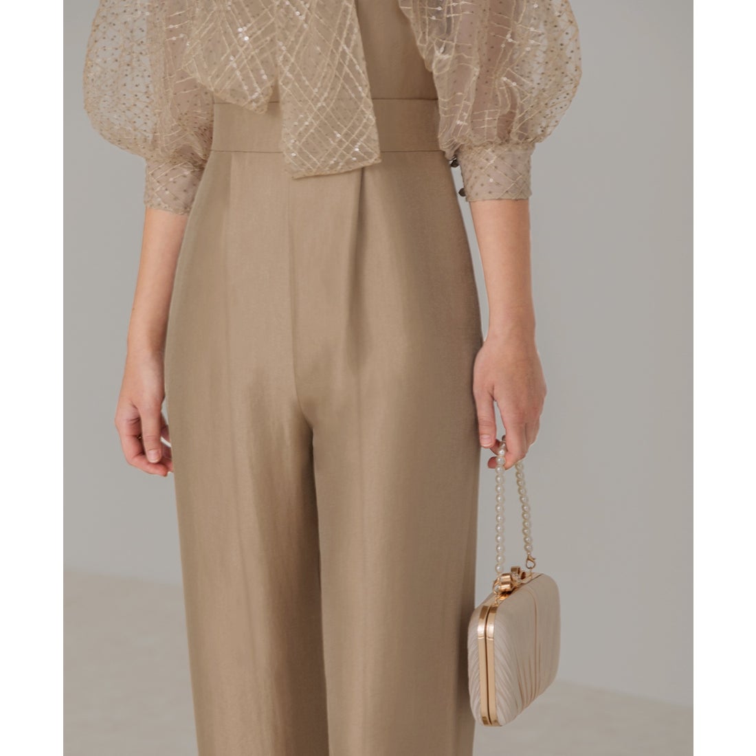 レジャ Leja ドット柄スパンコールパフスリーブボレロオールインワン