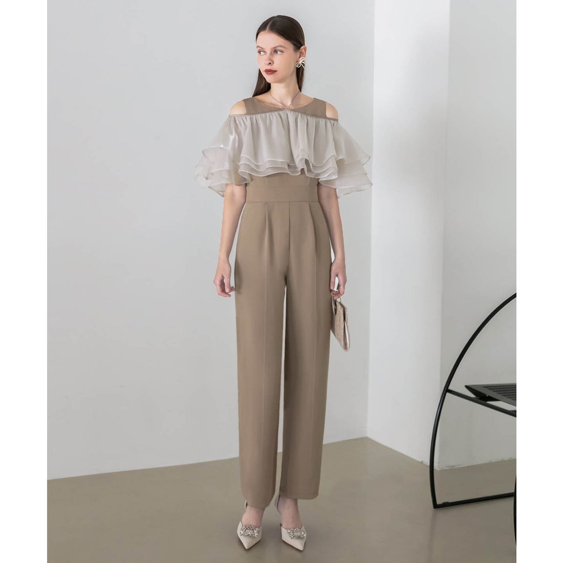 レジャ Leja 3wayティアードフリルオールインワンパンツドレス美脚効果