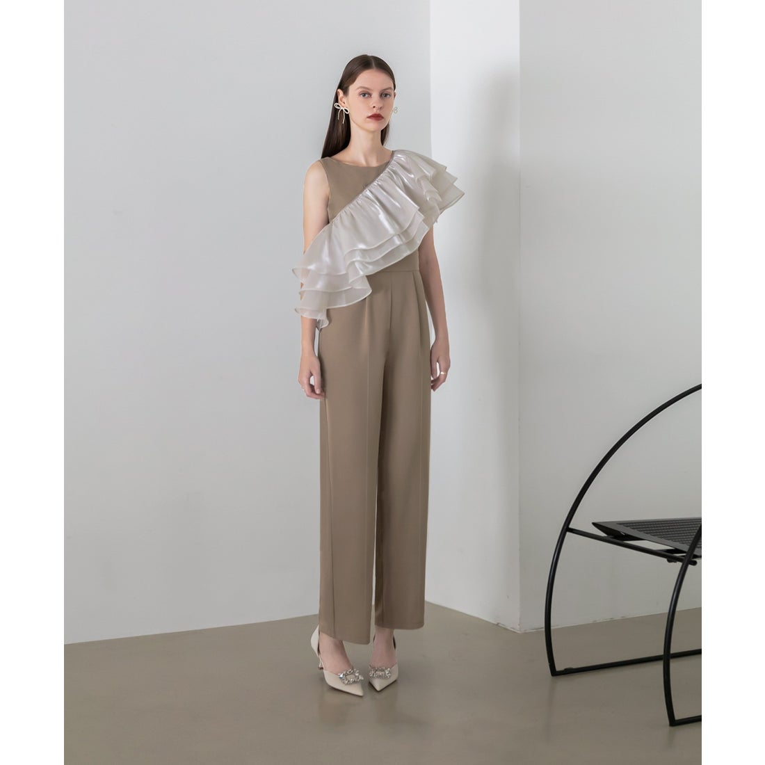 レジャ Leja 3wayティアードフリルオールインワンパンツドレス美脚効果