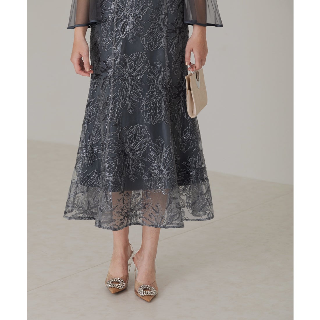 レジャ Leja フレアスリーブボレロ花柄刺繍マーメイドドレスワンピース