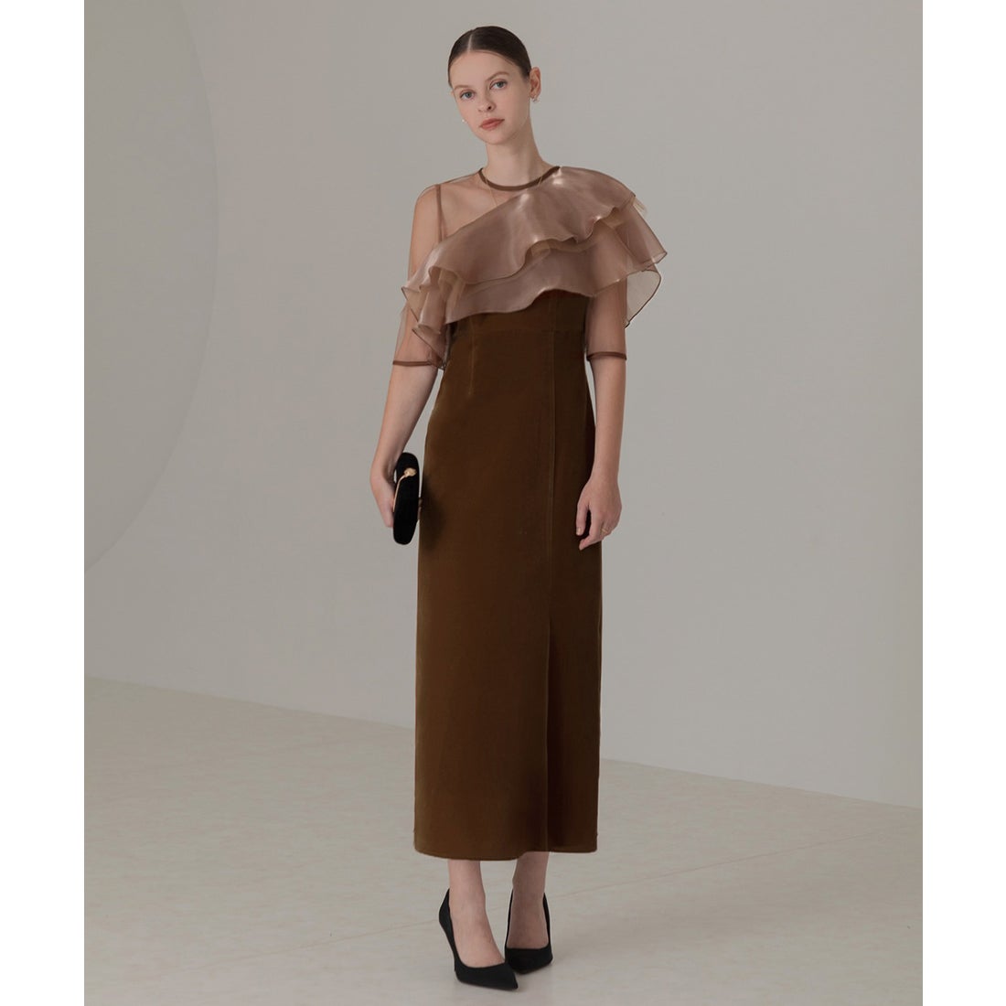 レジャ Leja アシンメトリーティアードフリル3WAYベロアIラインドレス