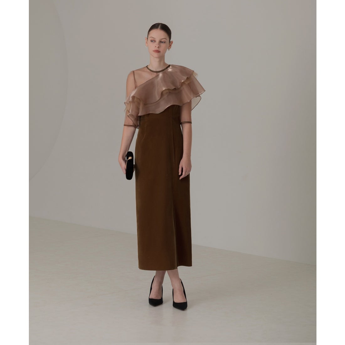 レジャ Leja アシンメトリーティアードフリル3WAYベロアIラインドレス