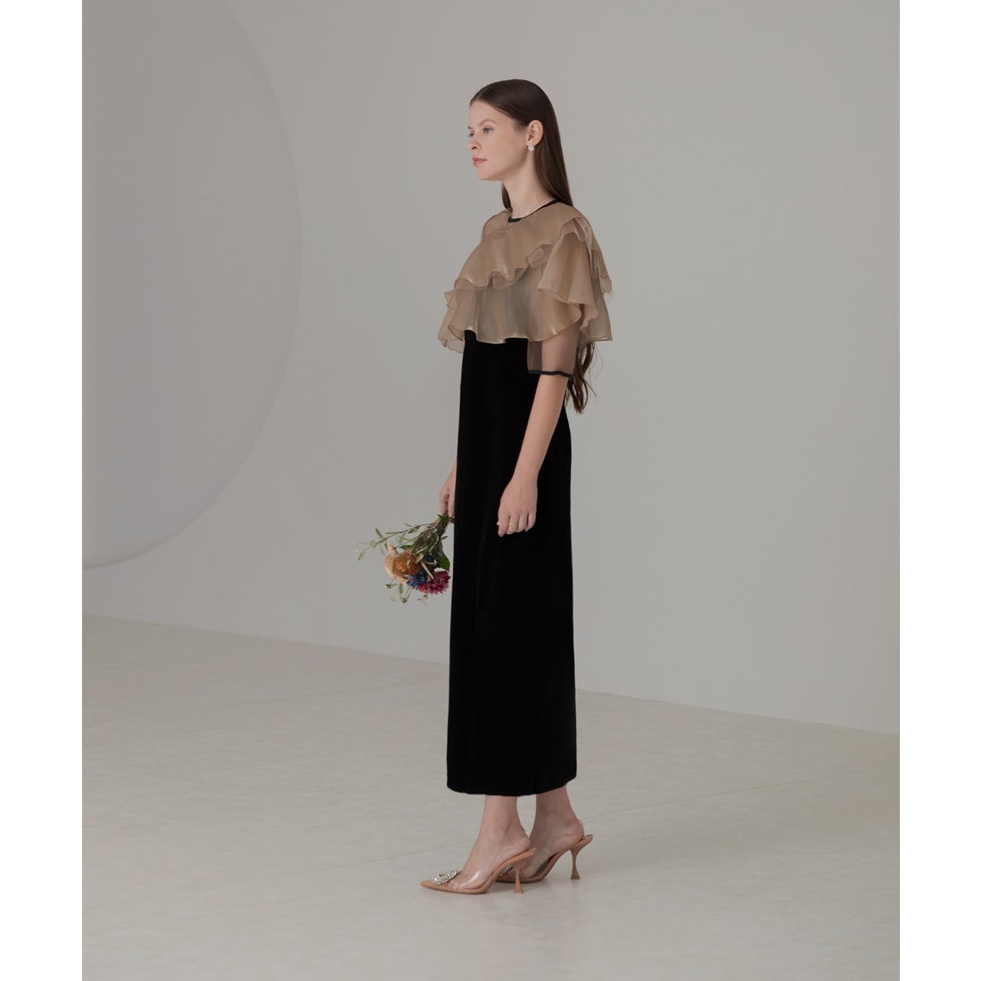 レジャ Leja アシンメトリーティアードフリル3WAYベロアIラインドレス