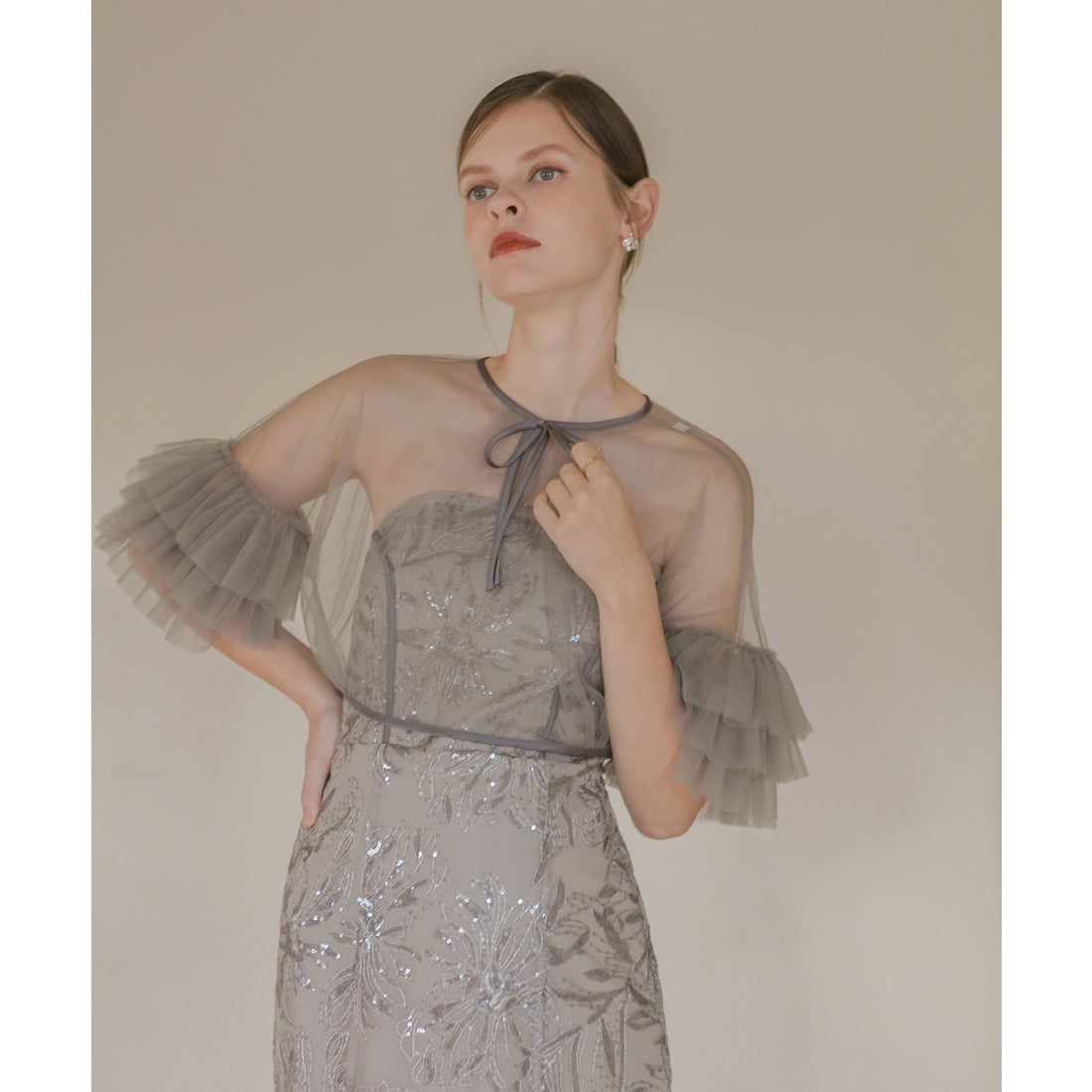 レジャ Leja チュールフリルリボンボレロスパンコール花柄刺繍ベア