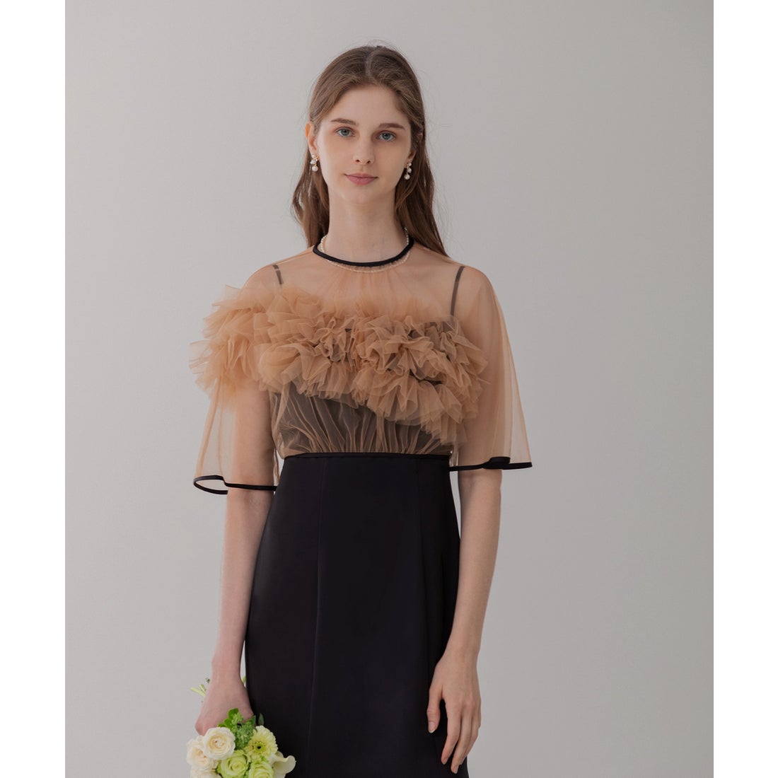 レジャ Leja ボリュームチュールパイピングフレアドレスワンピース美脚