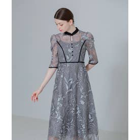 レジャ Leja 花柄レースカラースパンコール刺繍Aラインフレアドレス