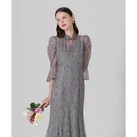 レジャ Leja スパンコール花柄刺繍ソフトパフスリーブマーメイドライン