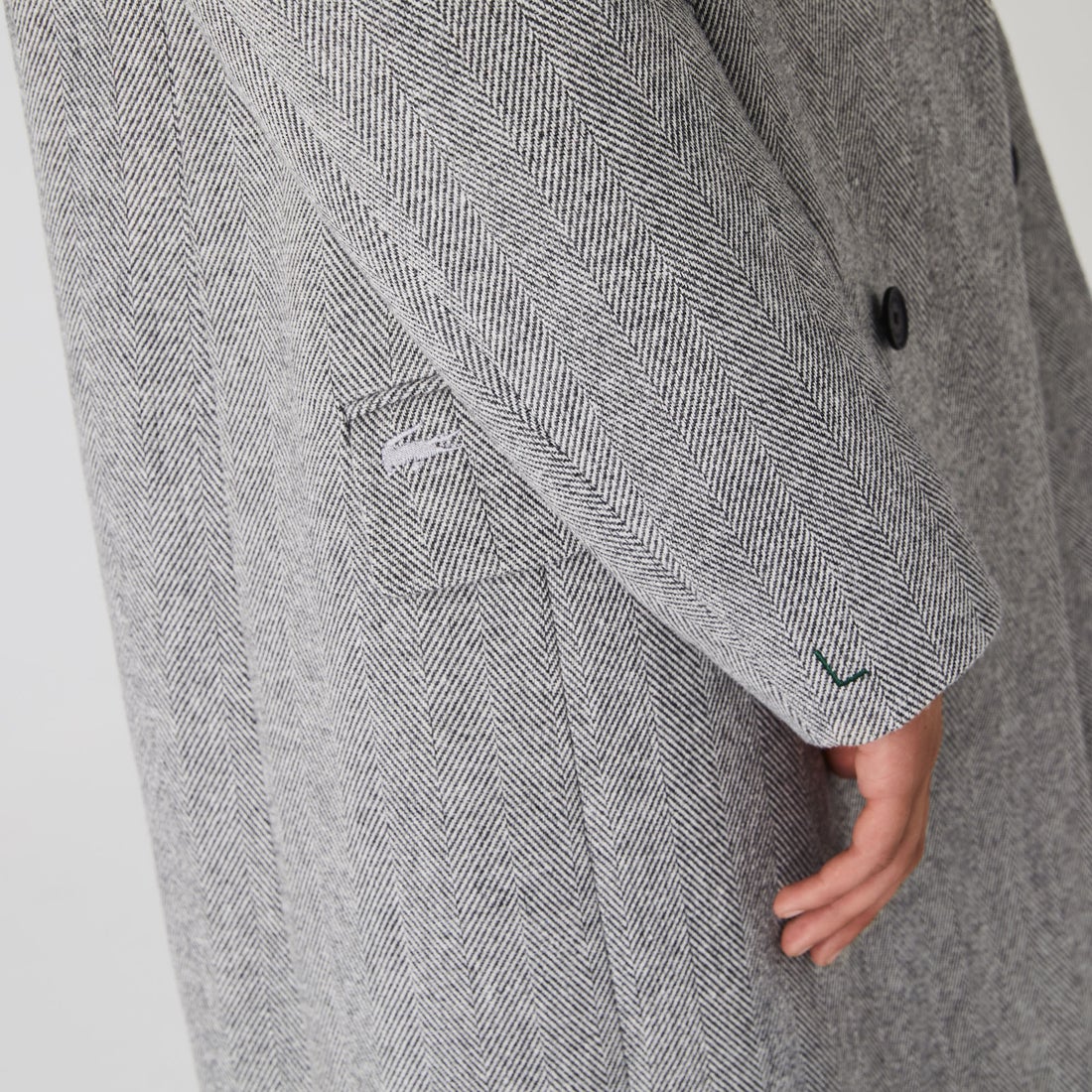 ラコステ LACOSTE ヘリンボーンロングウールコート （グレー