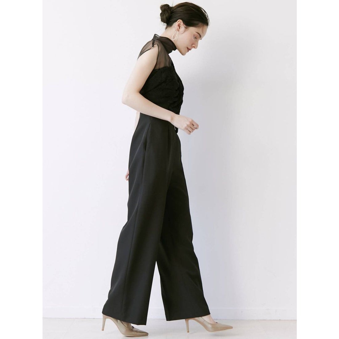 lagunamoon ladyエンブロイダリーツイストパンツドレス S ブラック