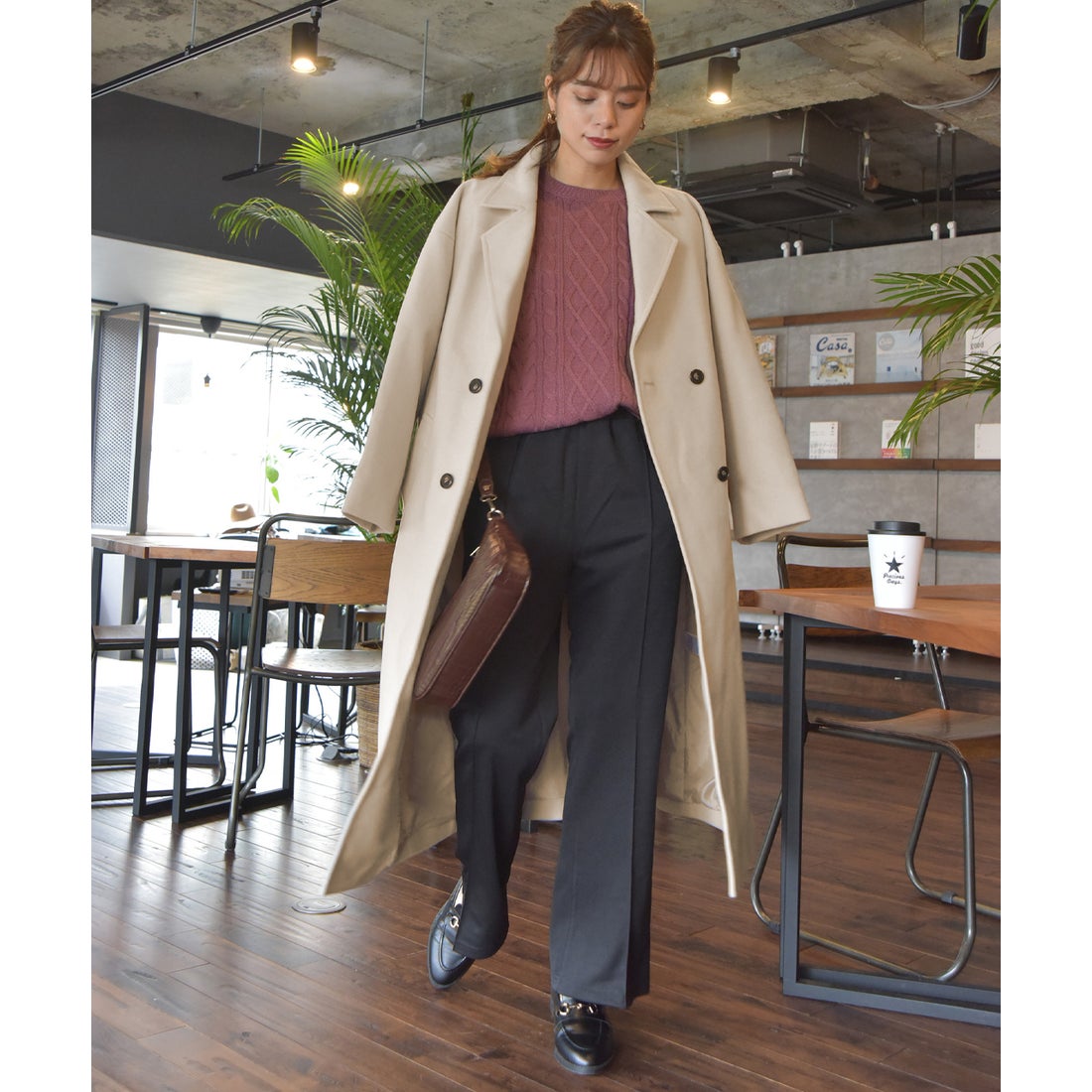 美品✨Rene 2020 アンゴラ混ロングチェスターコート 34 ピンクベージュ