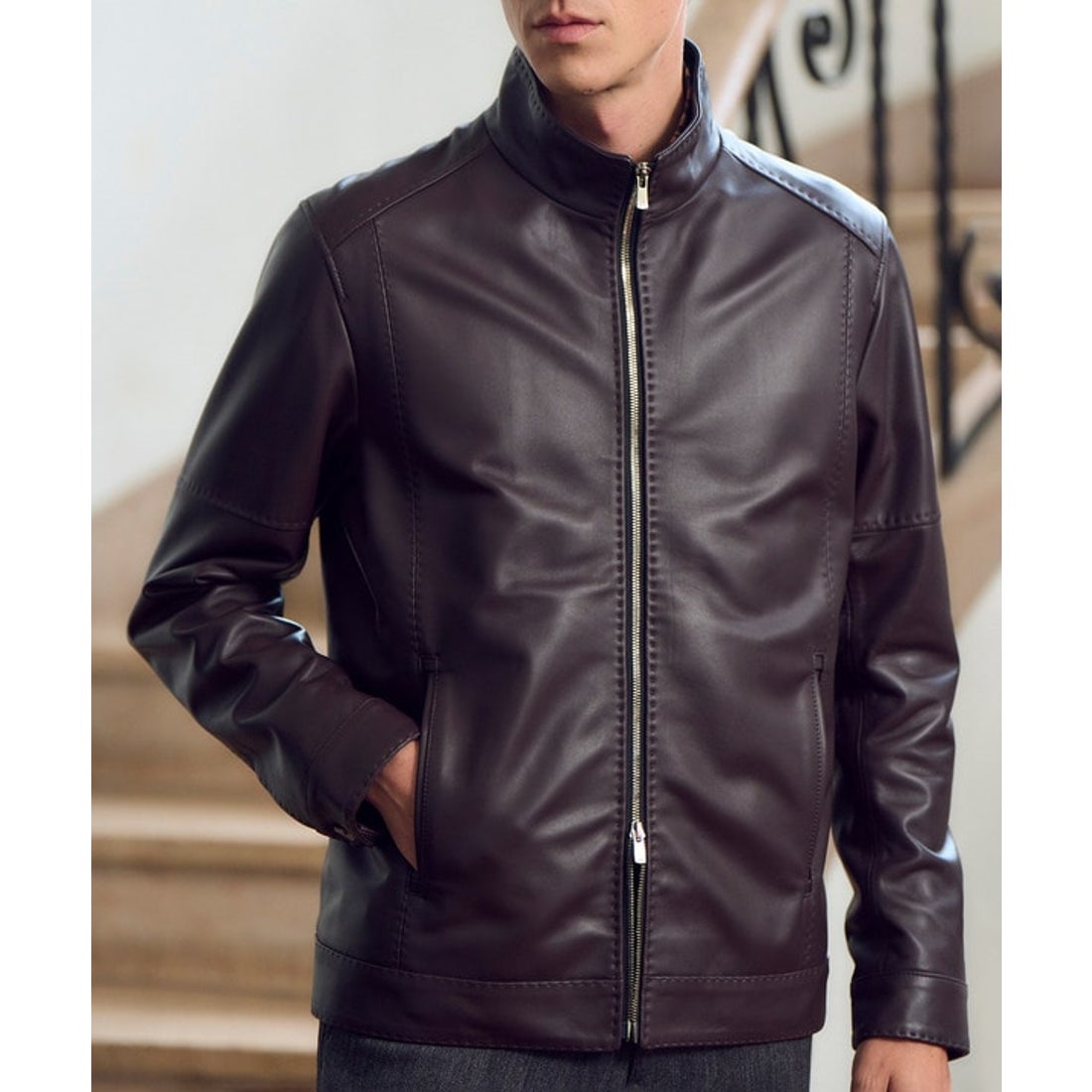 メンズビギ MEN'S BIGI スタンドカラーシングルライダース レザー