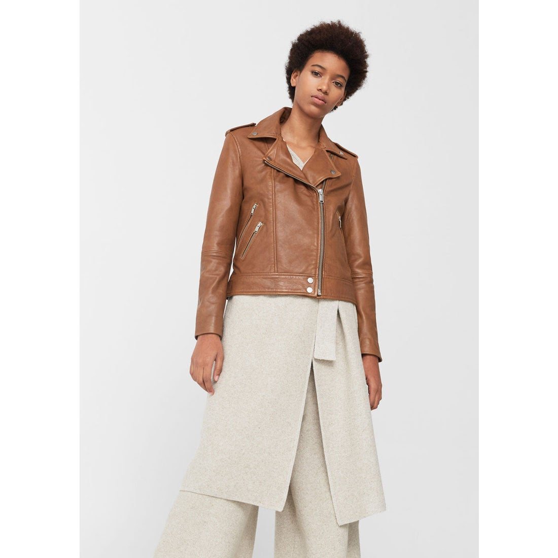 ライダースジャケット . SANDY （ダークブラウン） -MANGO - マンゴ