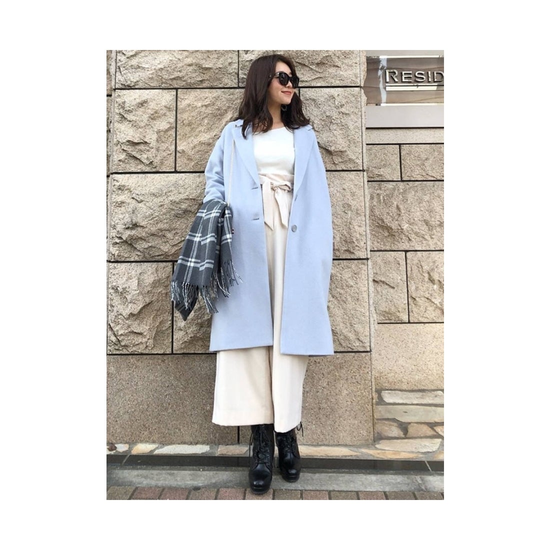 MERCURYDUO ロングチェスターコート アイスブルー -ファッション通販