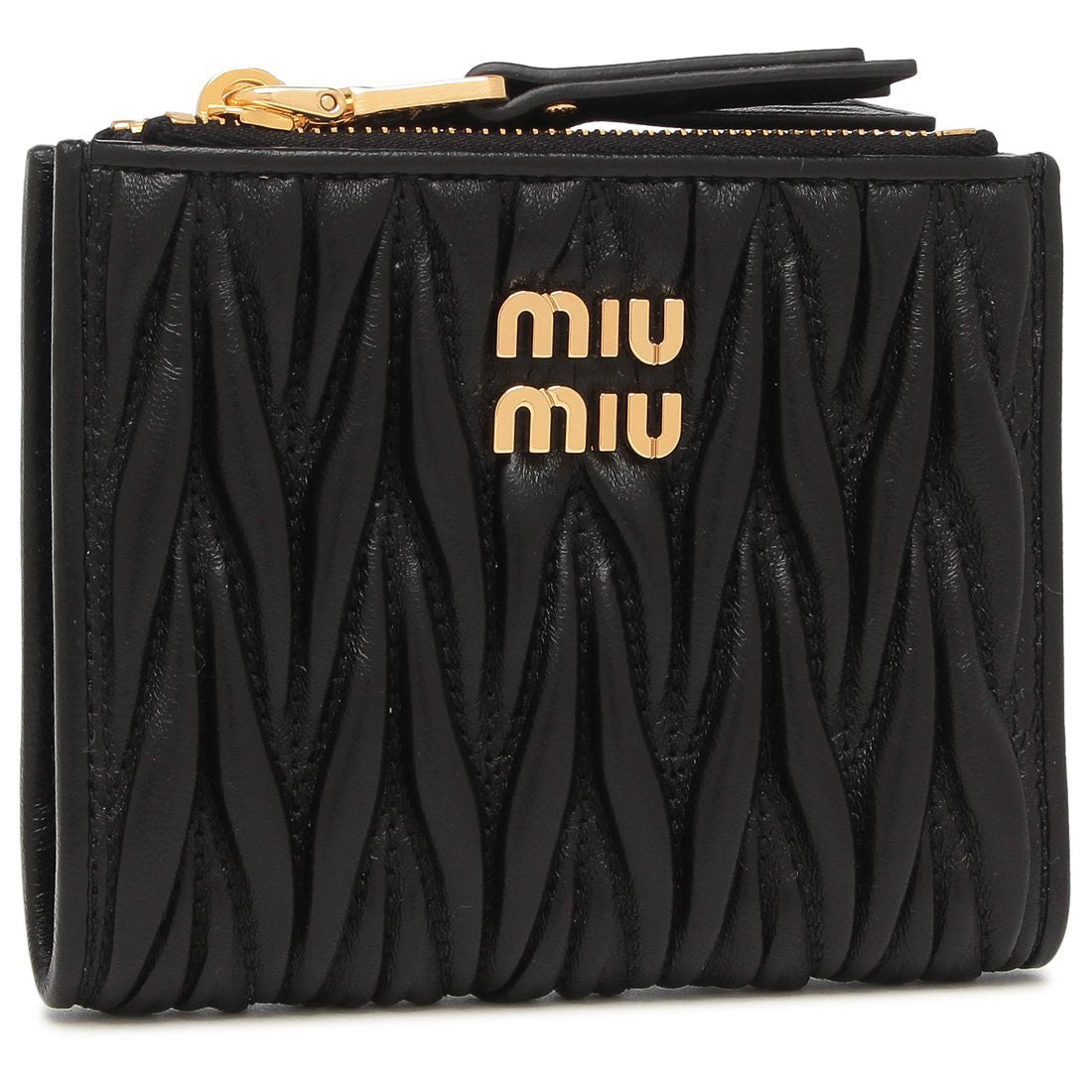 ミュウミュウ Miu Miu 二つ折り財布 マテラッセ ブラック ゴールド