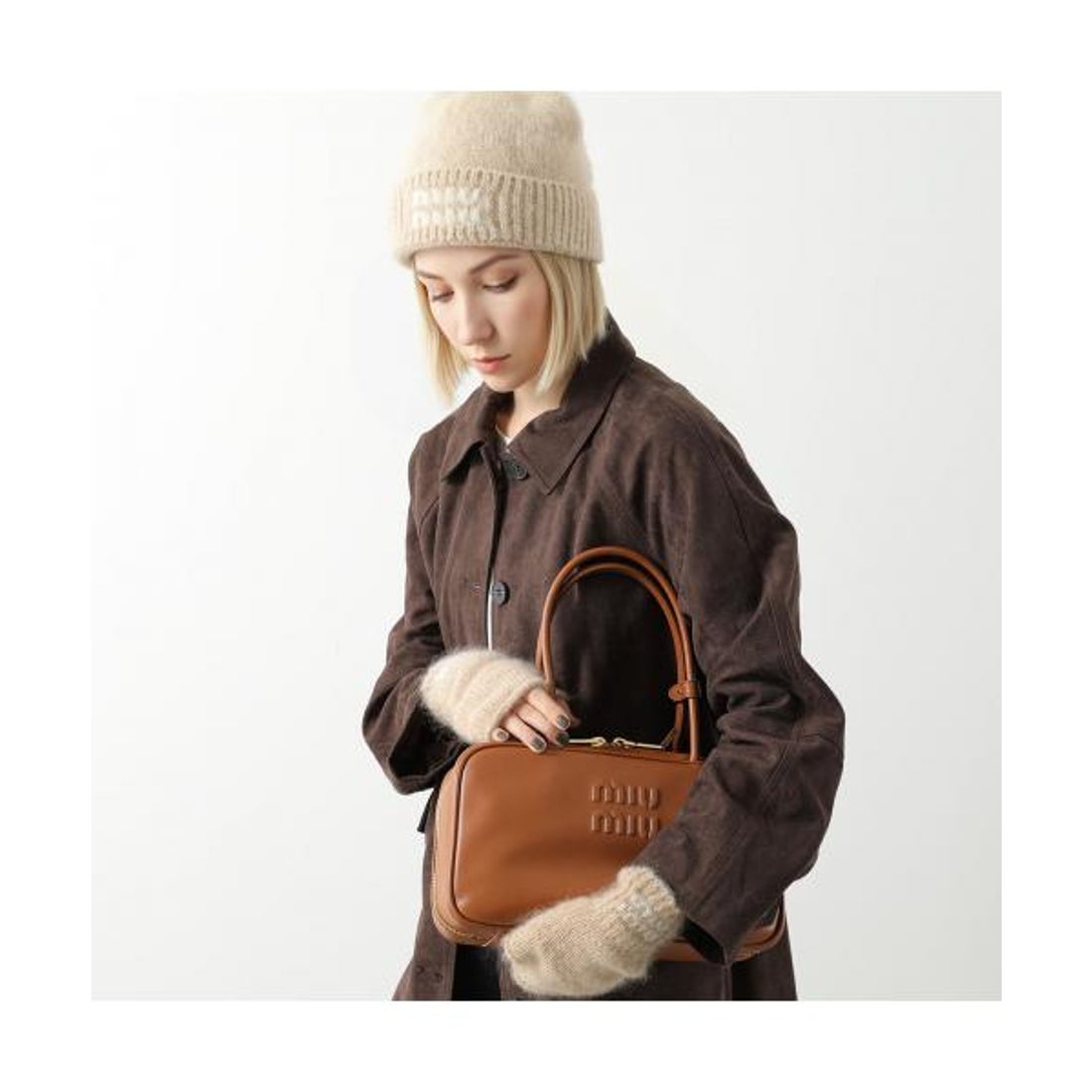 MIU MIU ウールxカシミア ハット グレー MIU MIU ウールxカシミア