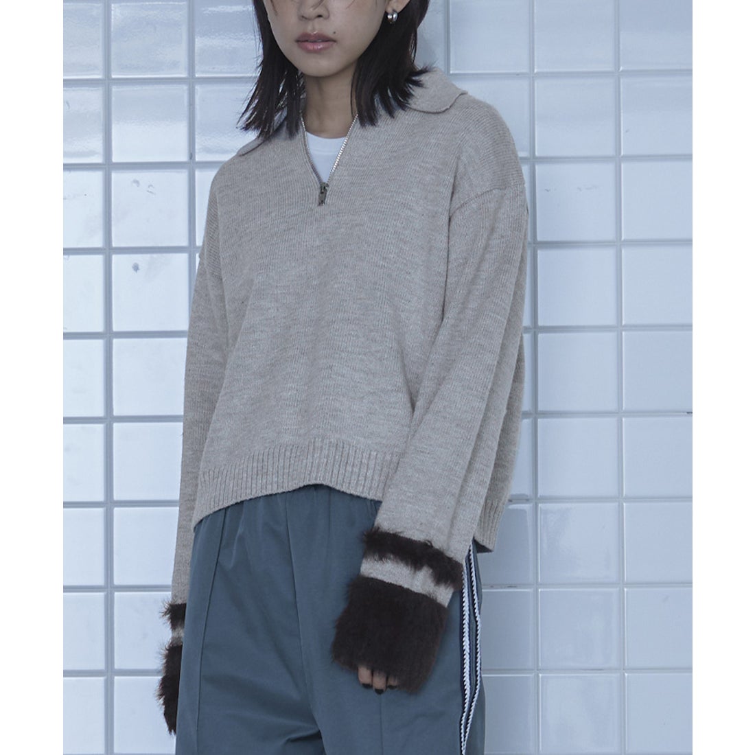 美品】for pets only ハートビジュー付きニットM 配色ステッチハート