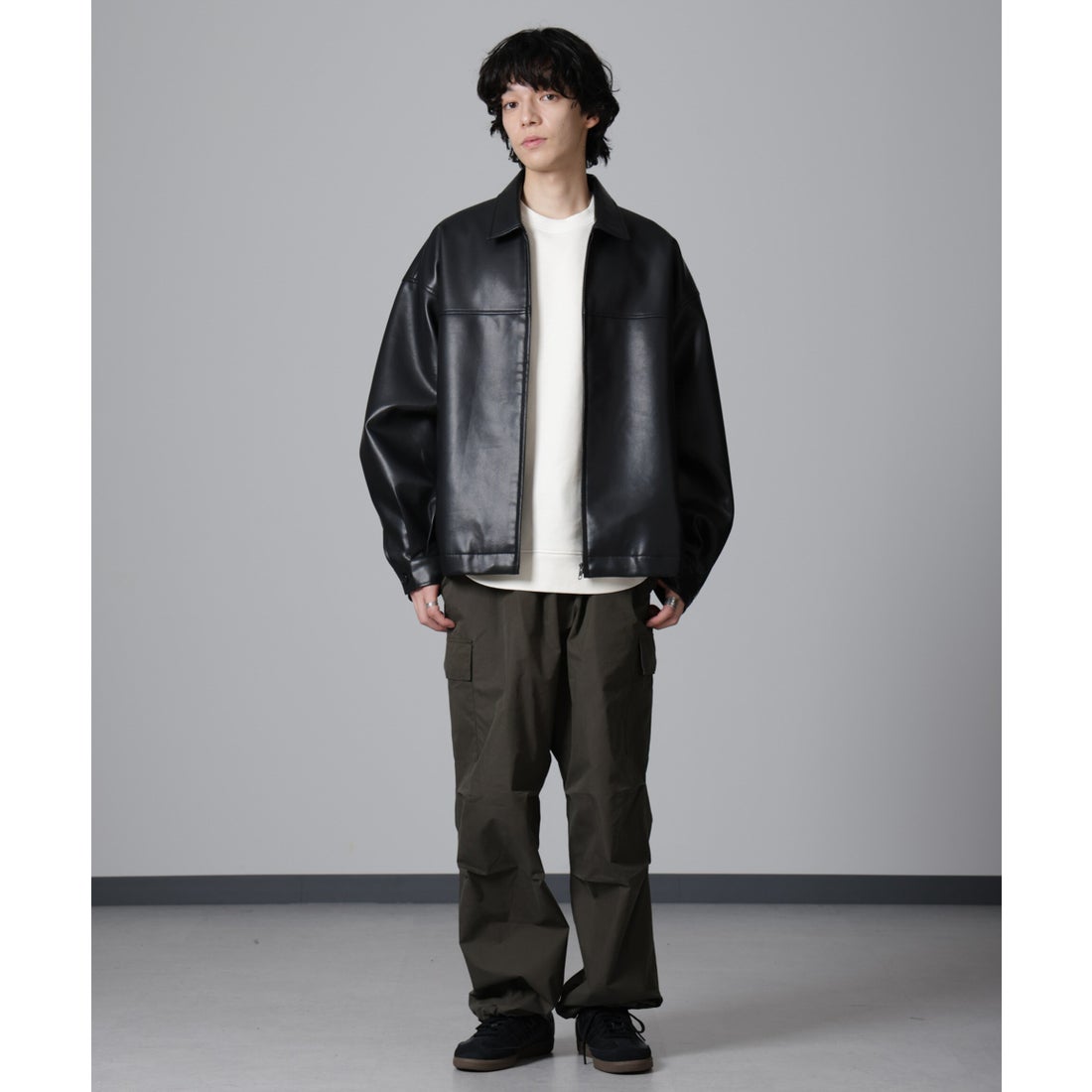 ナノ・ユニバース NANO universe フェイクレザーオーバーブルゾン