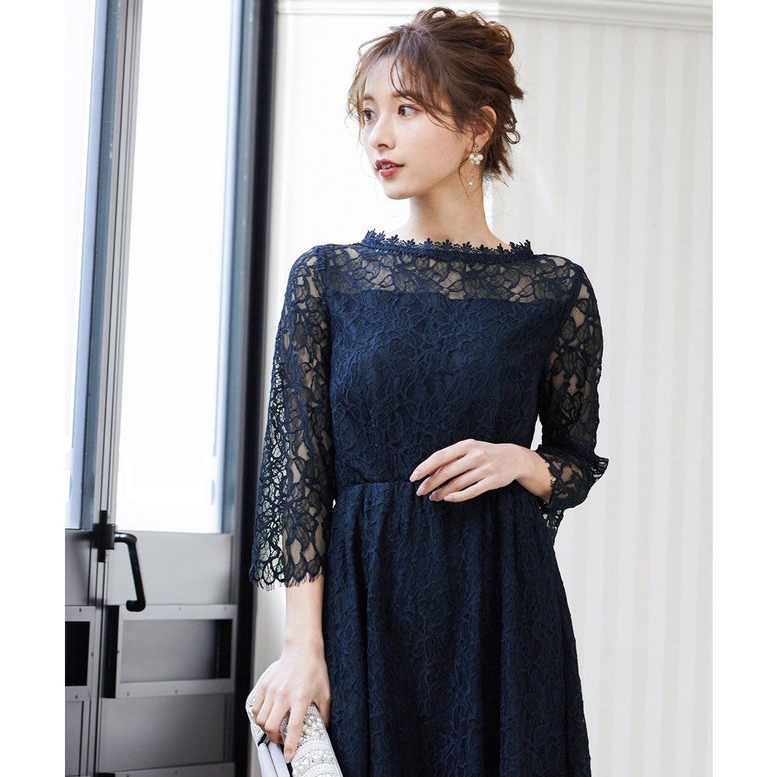 ニアナ niana 総レースポケット付きドレス 結婚式ワンピース