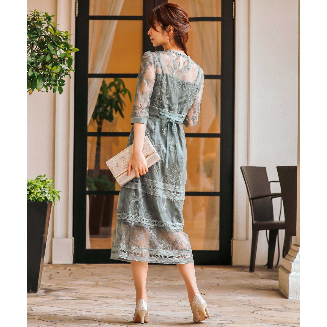 ニアナ niana 総レースIラインロング 結婚式ワンピース パーティー