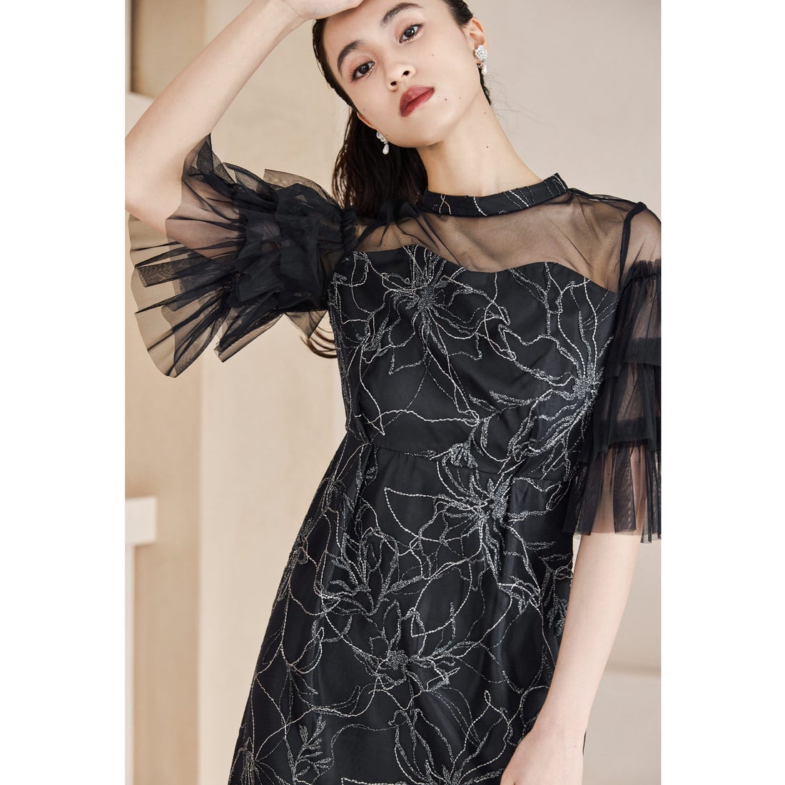 ニアナ niana 【低身長用サイズあり】フラワーラメ刺繍レースドレス