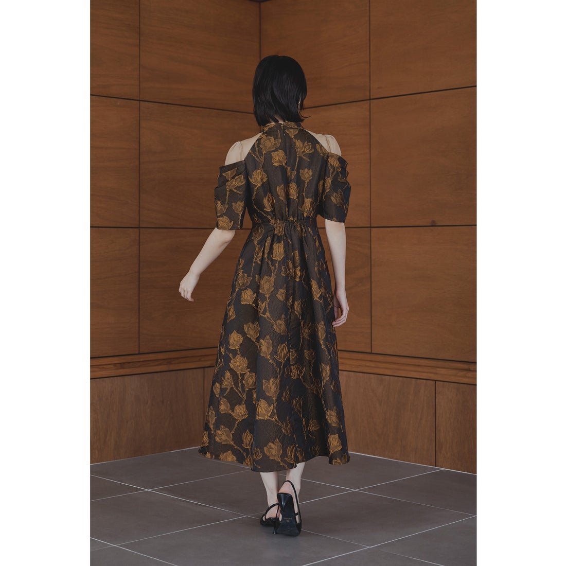 ニアナ niana フラワージャガードフレアドレス パーティードレス