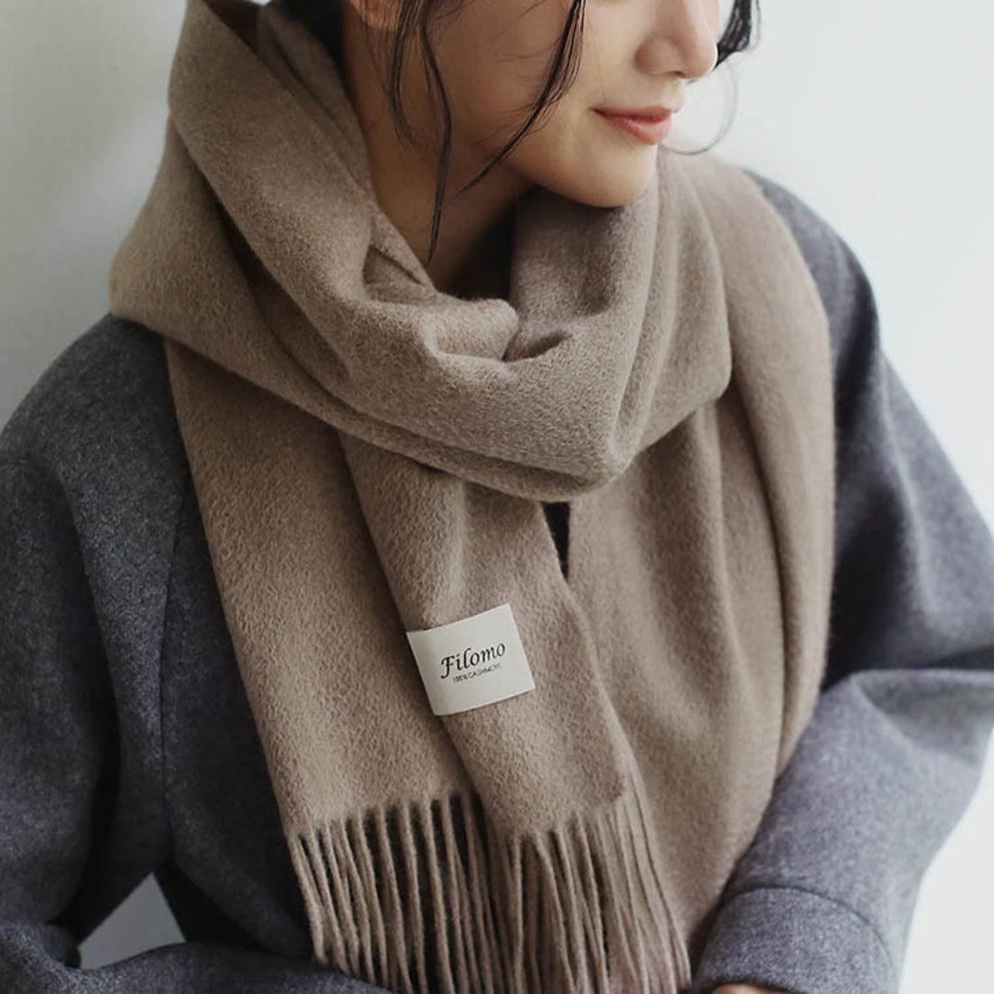 Filomo]極やわカシミヤ100％マフラーストール （グレージュ） -靴